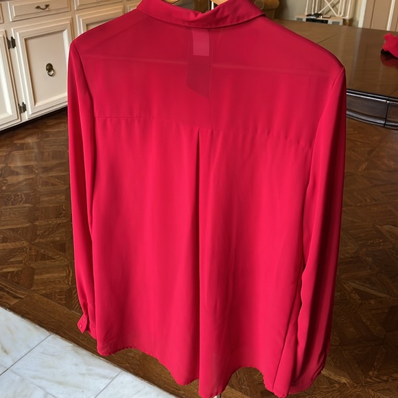 Sheer Red Blouse with Beaded Collar Sz XL - Picture 2 of 8